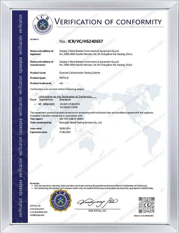 <div style="text-align: center;">Concrete Carborization Testng Cabinet CE Certificate</div> 