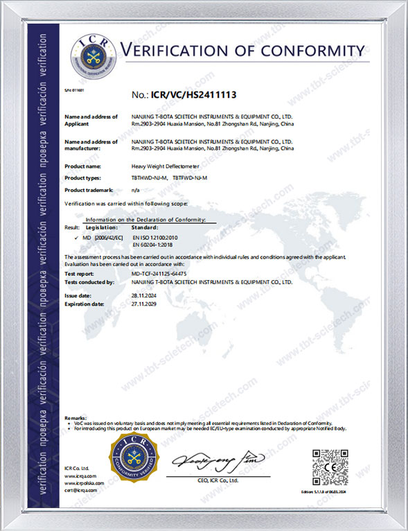 <div style="text-align: center;">Falling Weight Deflectometer CE Certificate</div> 